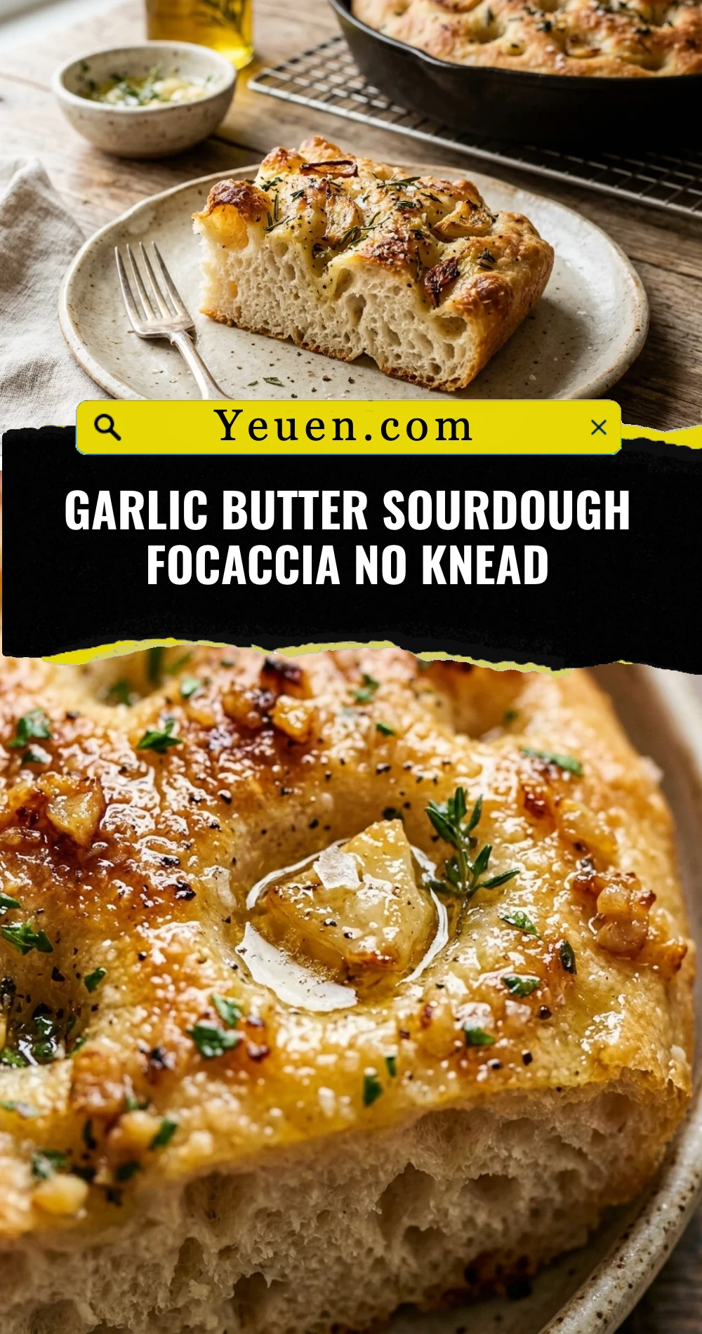 Garlic Butter Sourdough Focaccia No Knead