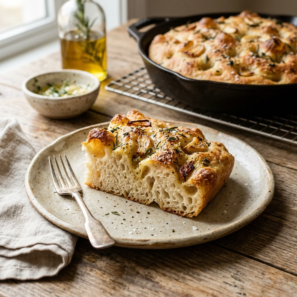 Garlic Butter Sourdough Focaccia No Knead