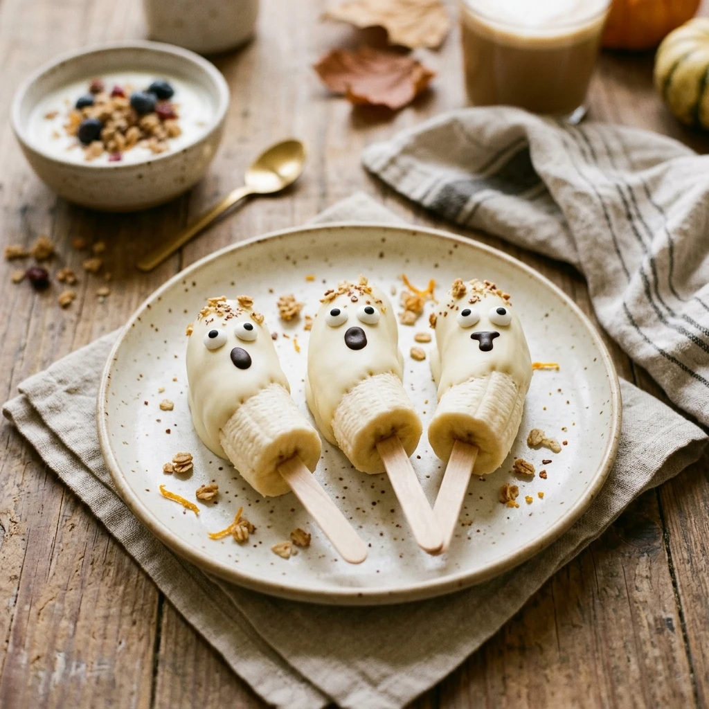 Ghost Banana Pops Halloween Breakfast