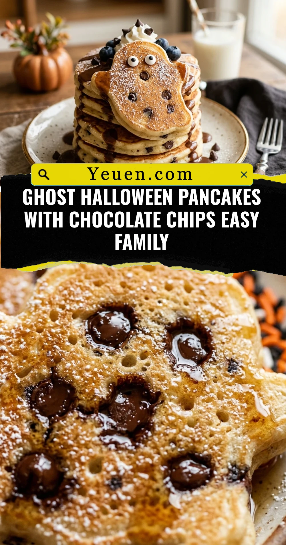 Ghost Halloween Pancakes With Chocolate Chips Easy Family