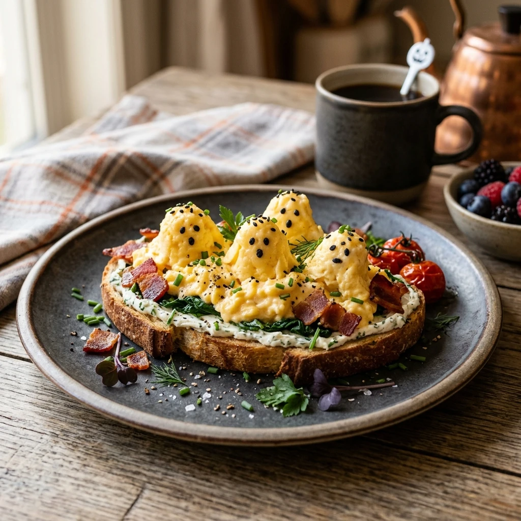 Ghostly Scrambled Eggs Halloween Breakfast