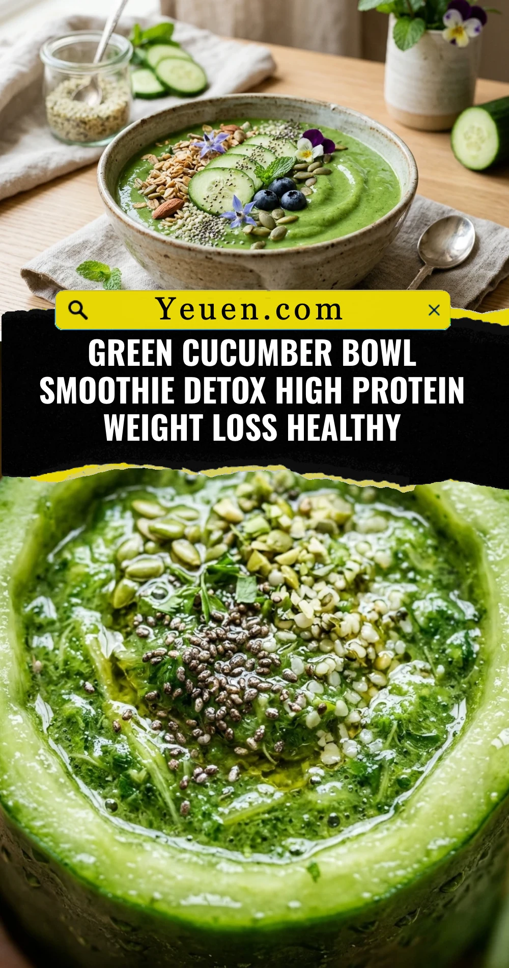 Green Cucumber Bowl Smoothie Detox High Protein Weight Loss Healthy