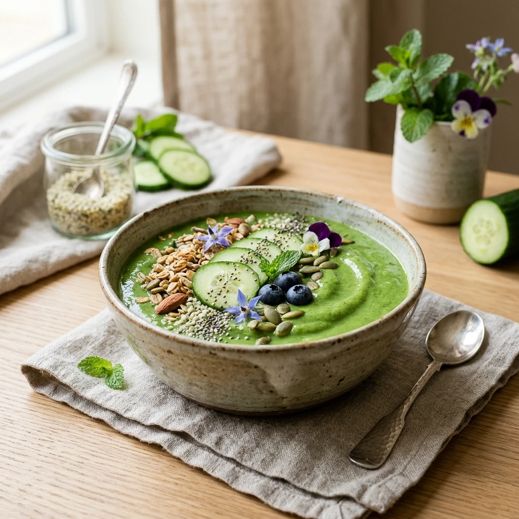 Green Cucumber Bowl Smoothie Detox High Protein Weight Loss Healthy