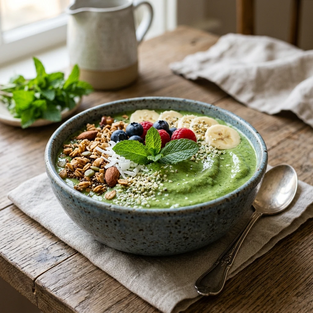 Green Mint Bowl Smoothie Detox High Protein Weight Loss Healthy