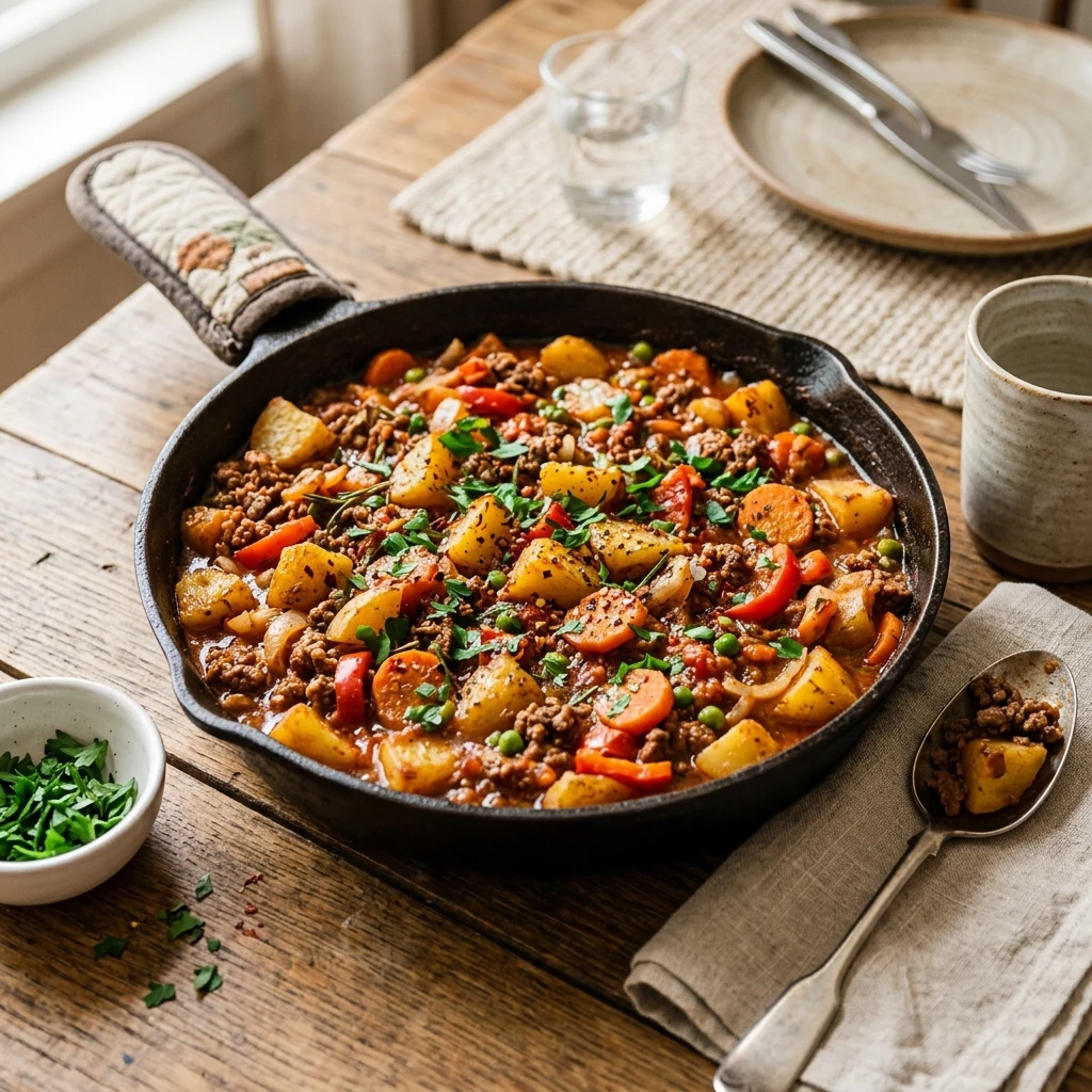 Ground Beef And Potatoes Skillet One-Pot $8 Meal