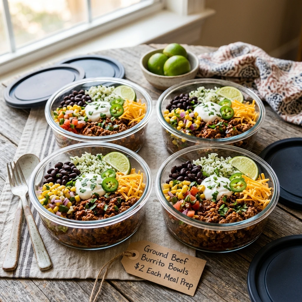 Ground Beef Burrito Bowls $2 Each Meal Prep