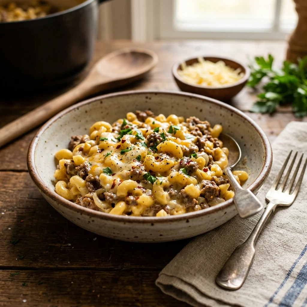 Ground Beef Mac And Cheese One Pot Pasta Easy Family Budget Under $3