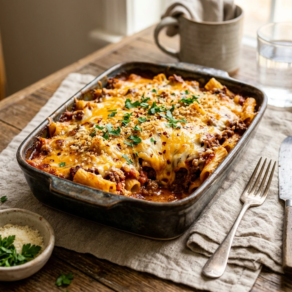 Ground Beef Pasta Casserole Cheesy 3 Ingredient Easy