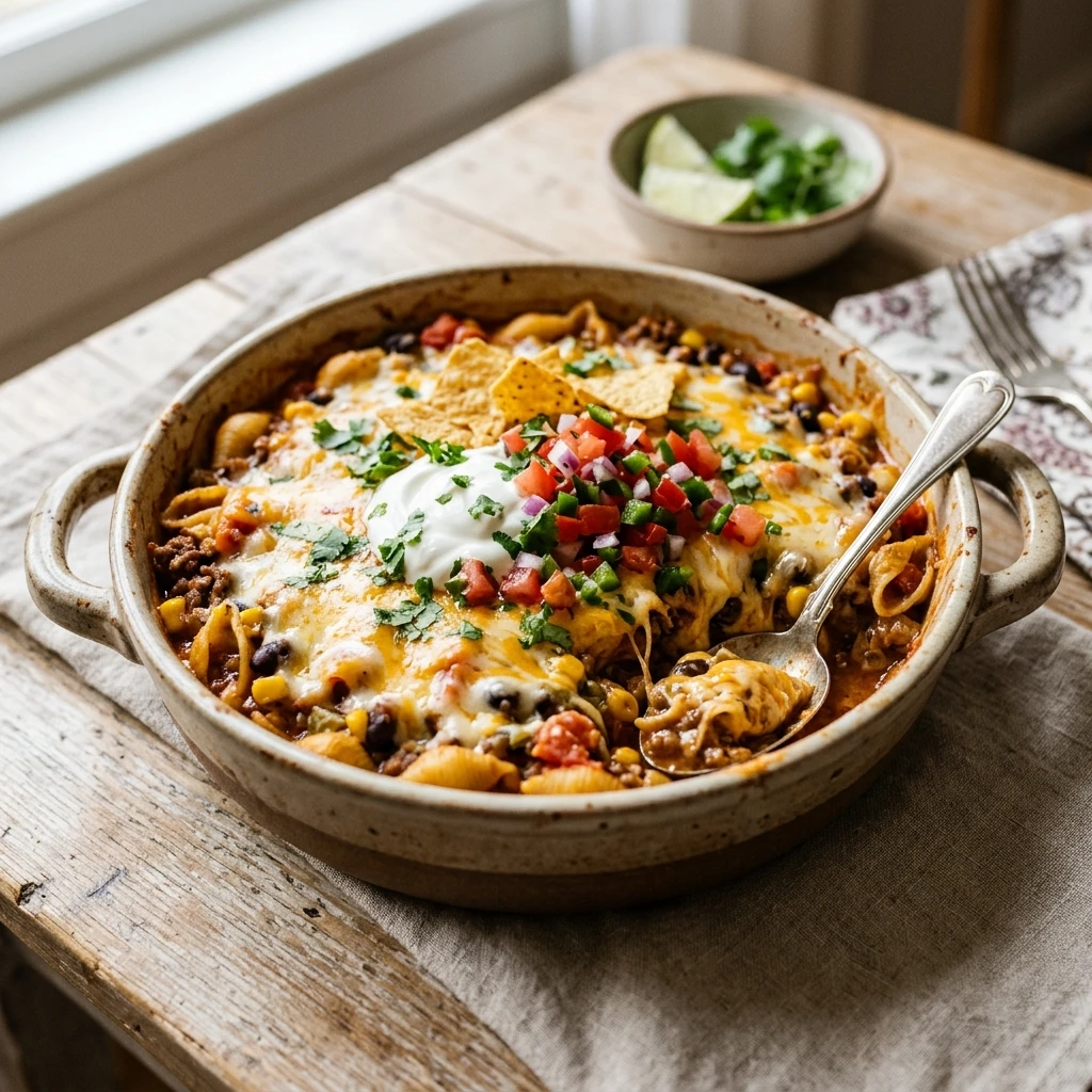 Ground Beef Taco Pasta Casserole Cheesy Family Easy Budget Under $3