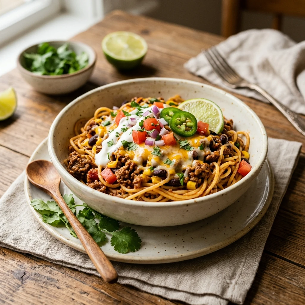 Ground Beef Taco Spaghetti Easy 20 Minute Weeknight Ultimate Recipe Viral