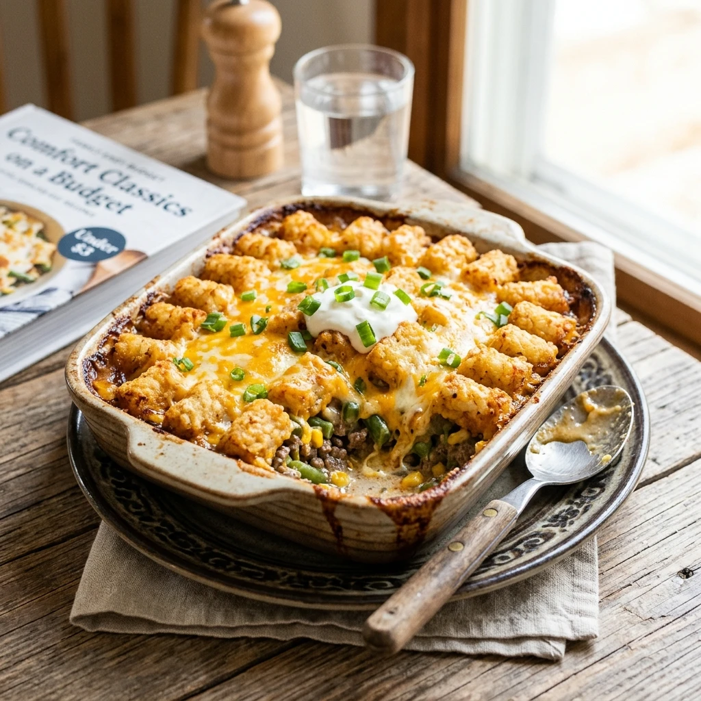 Ground Beef Tater Tot Casserole Cheesy Family Easy Budget Under $3