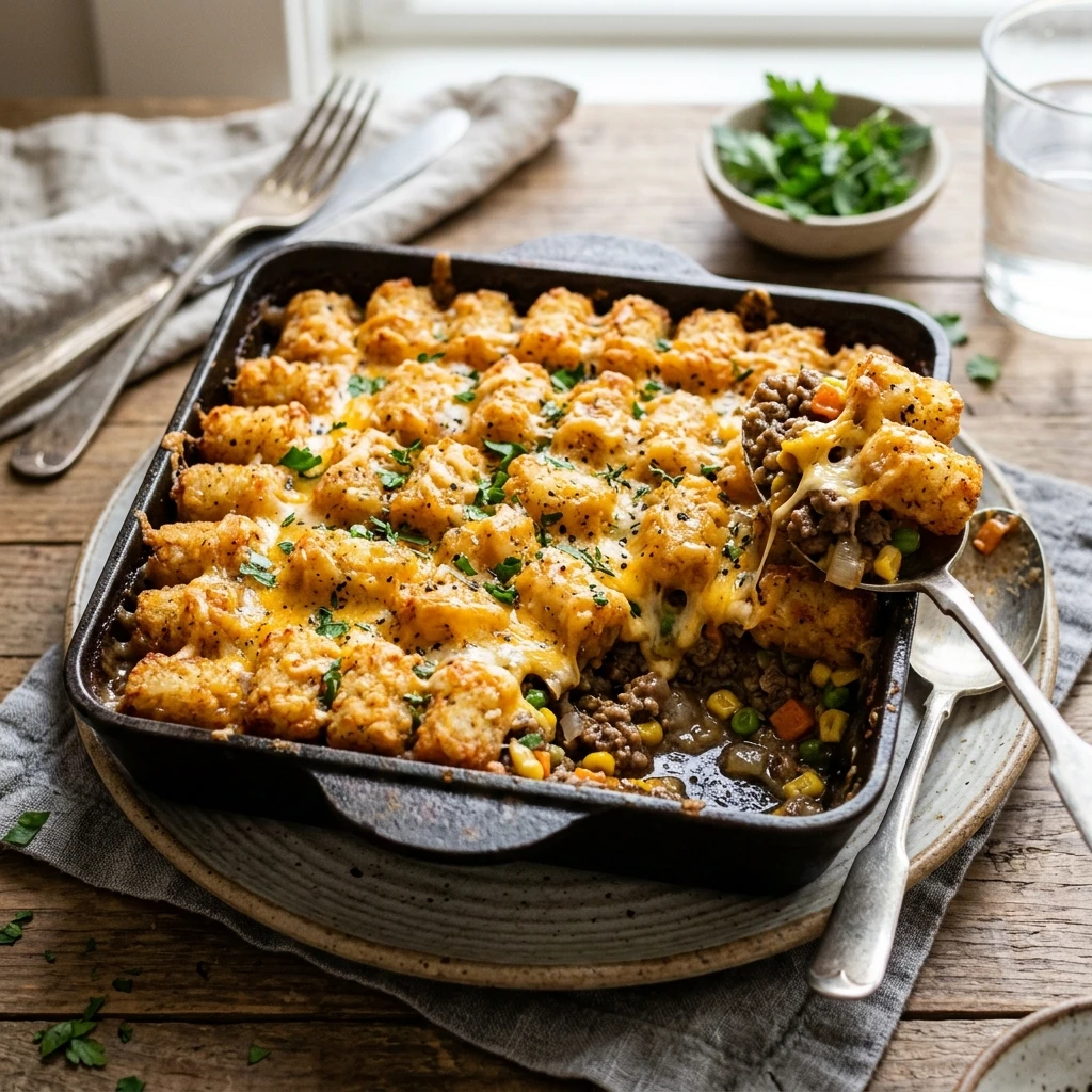 Ground Beef Tater Tot Casserole Easy Cheesy Family One Dish
