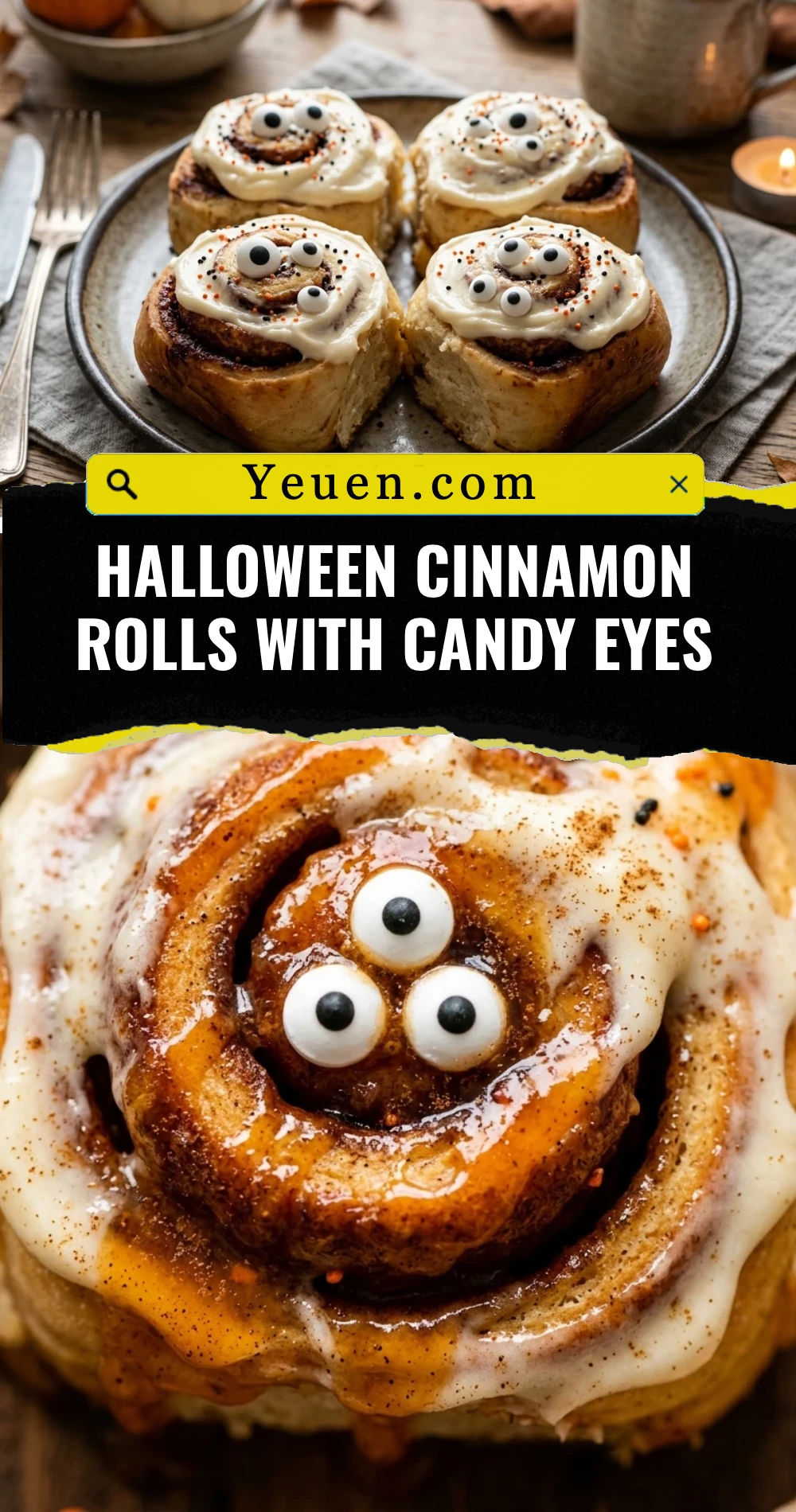 Halloween Cinnamon Rolls With Candy Eyes