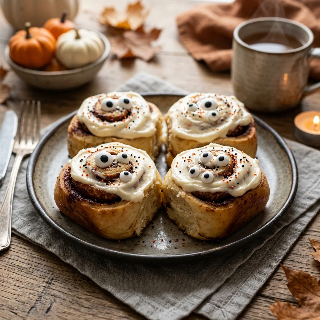 Halloween Cinnamon Rolls With Candy Eyes