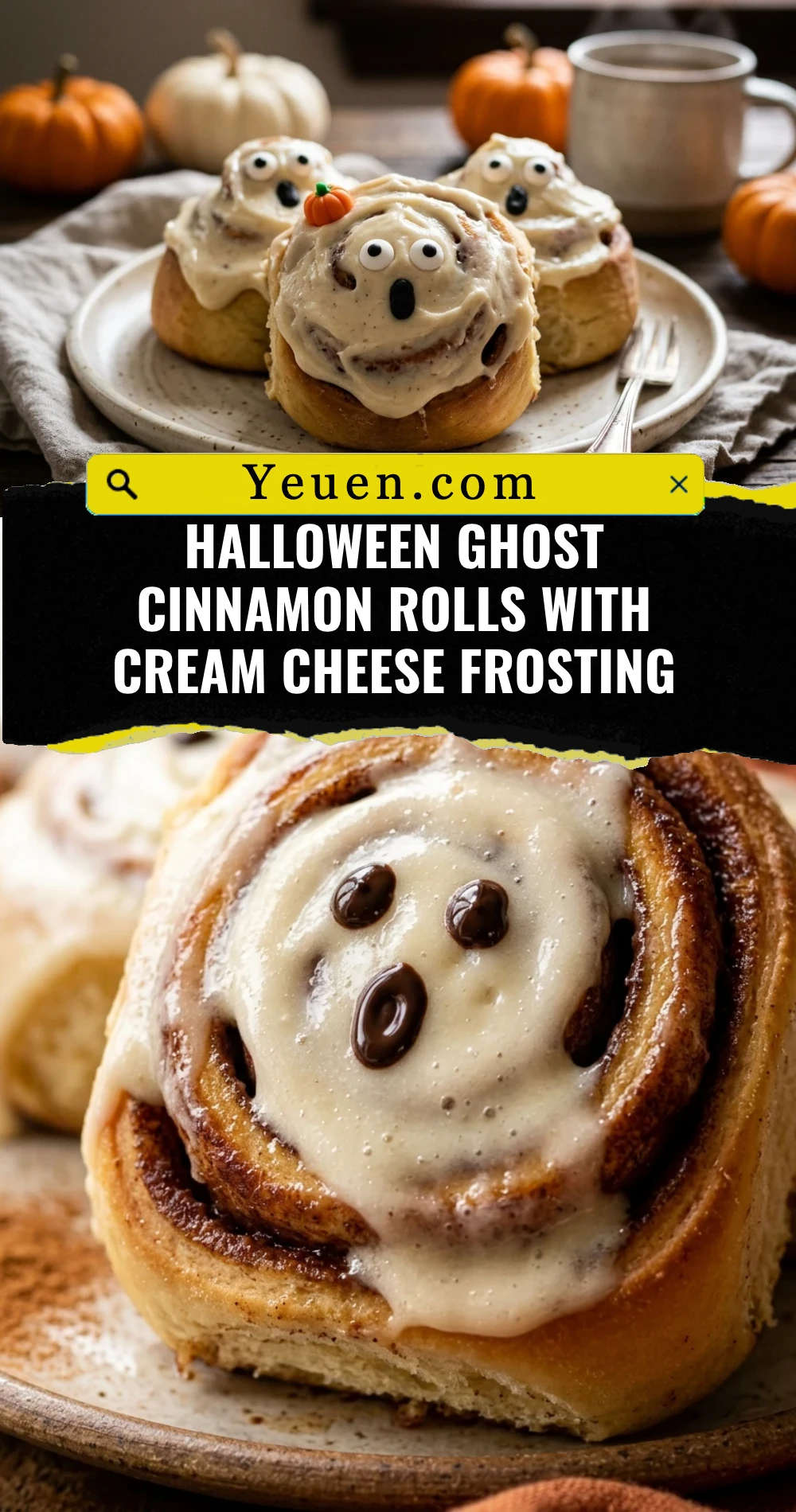 Halloween Ghost Cinnamon Rolls With Cream Cheese Frosting