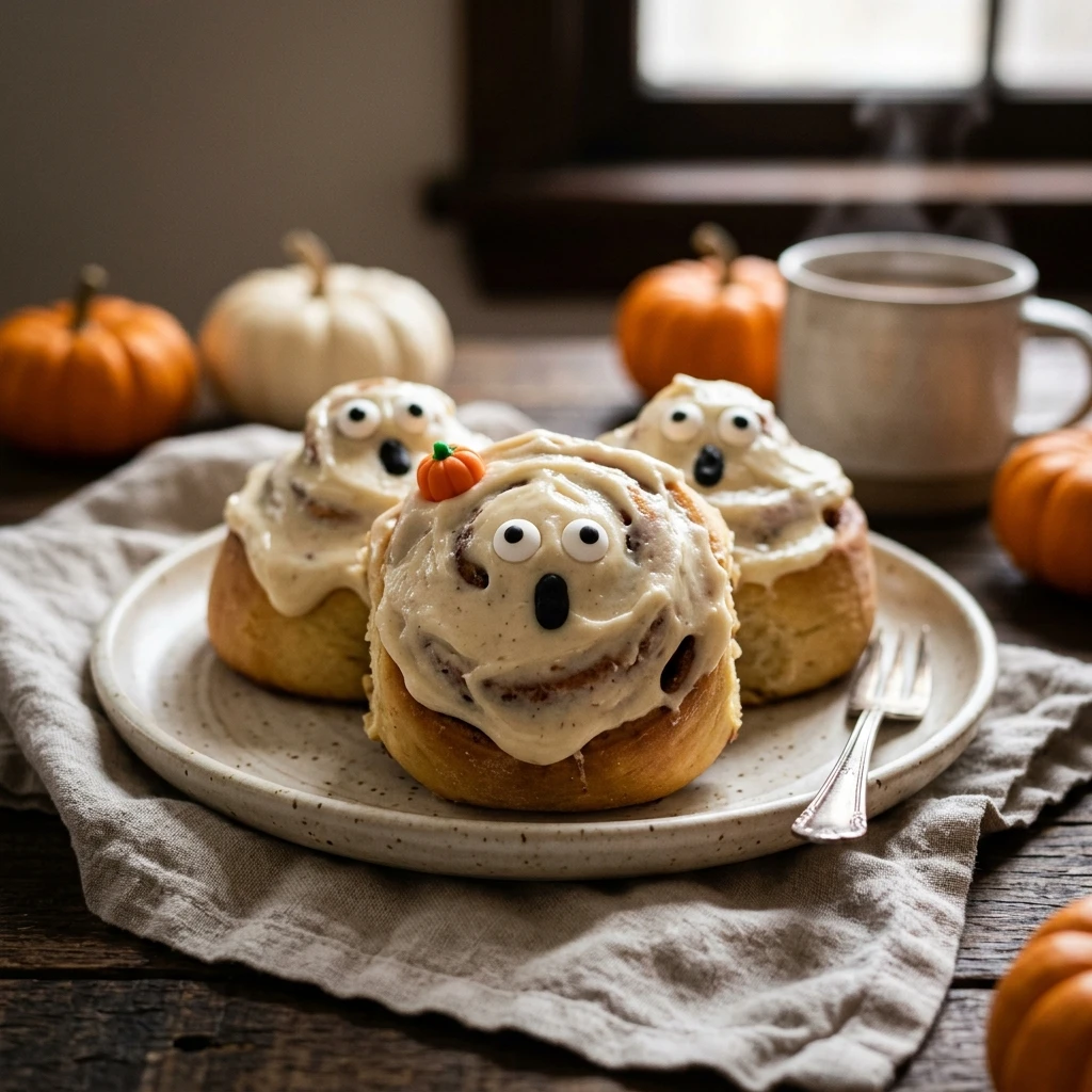 Halloween Ghost Cinnamon Rolls With Cream Cheese Frosting