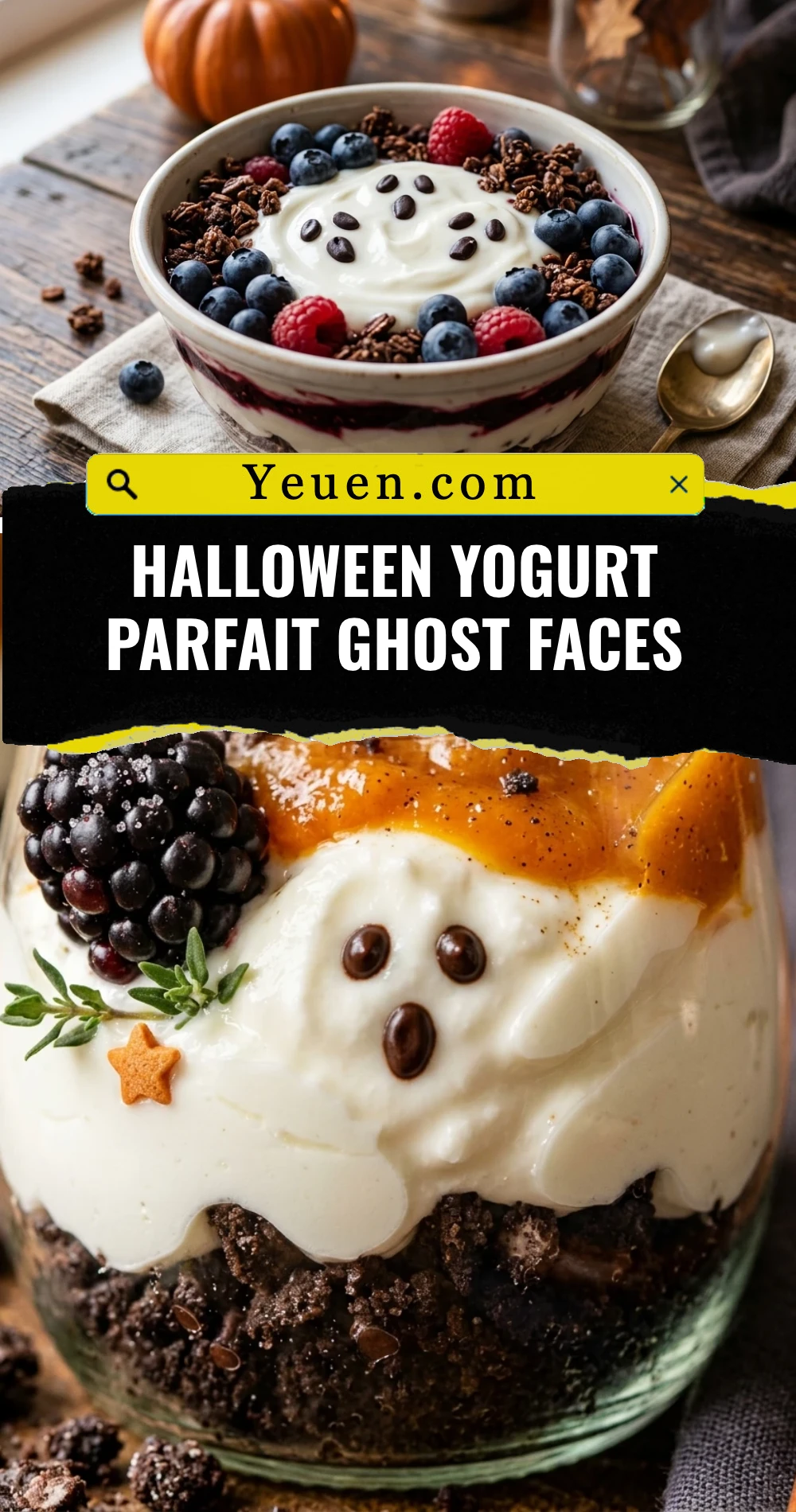 Halloween Yogurt Parfait Ghost Faces