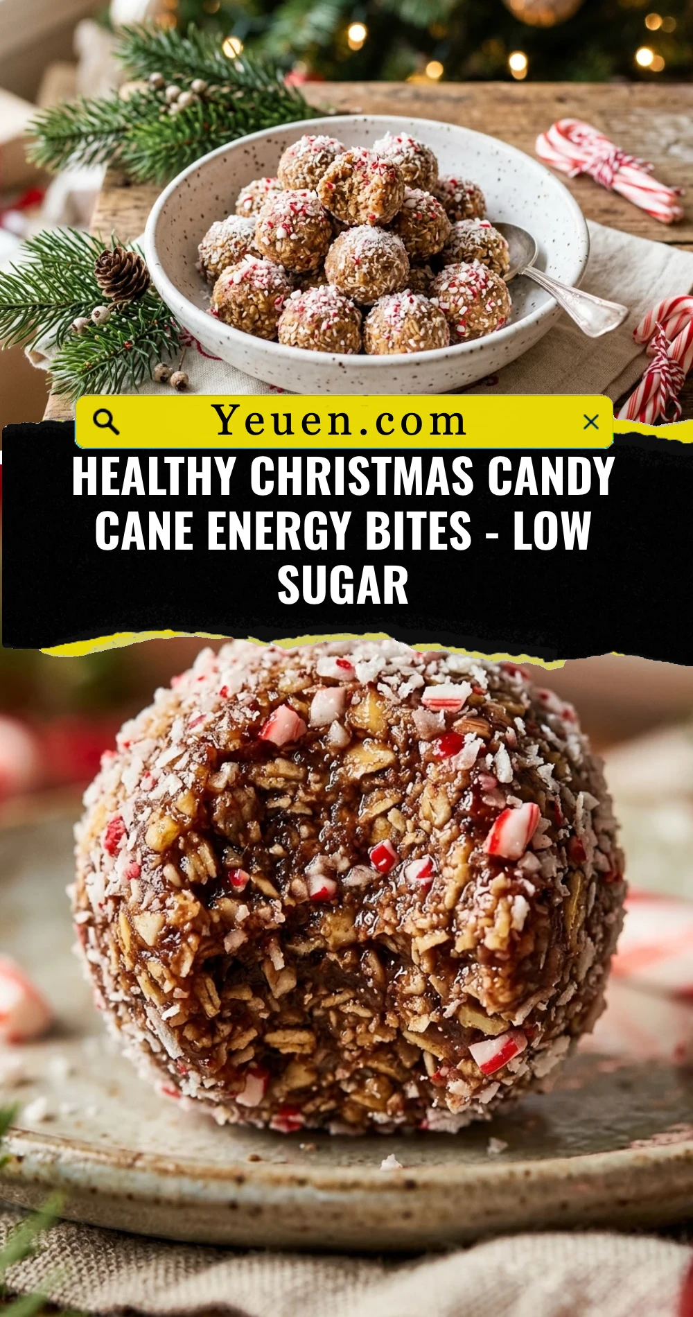 Healthy Christmas Candy Cane Energy Bites - Low Sugar