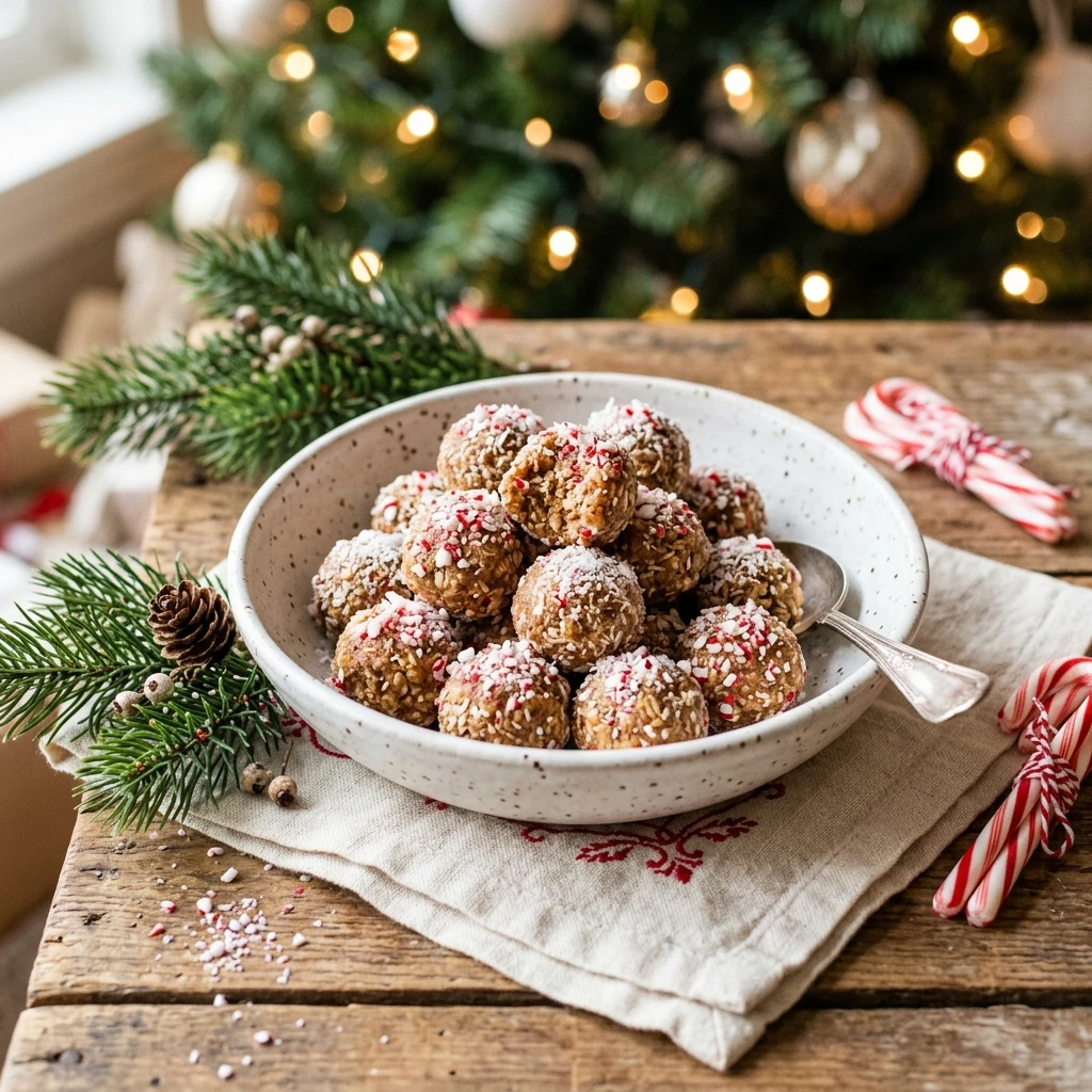 Healthy Christmas Candy Cane Energy Bites - Low Sugar