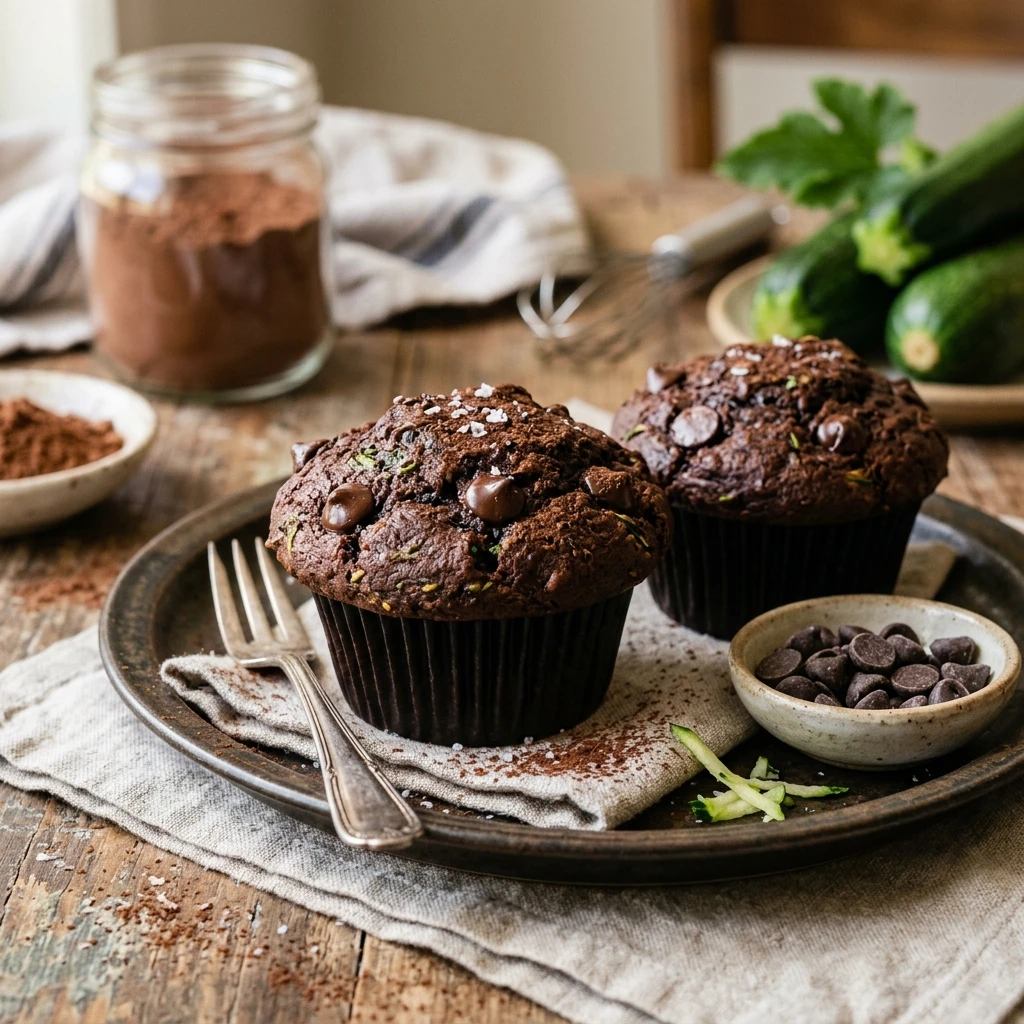 Healthy Double Chocolate Zucchini Muffins