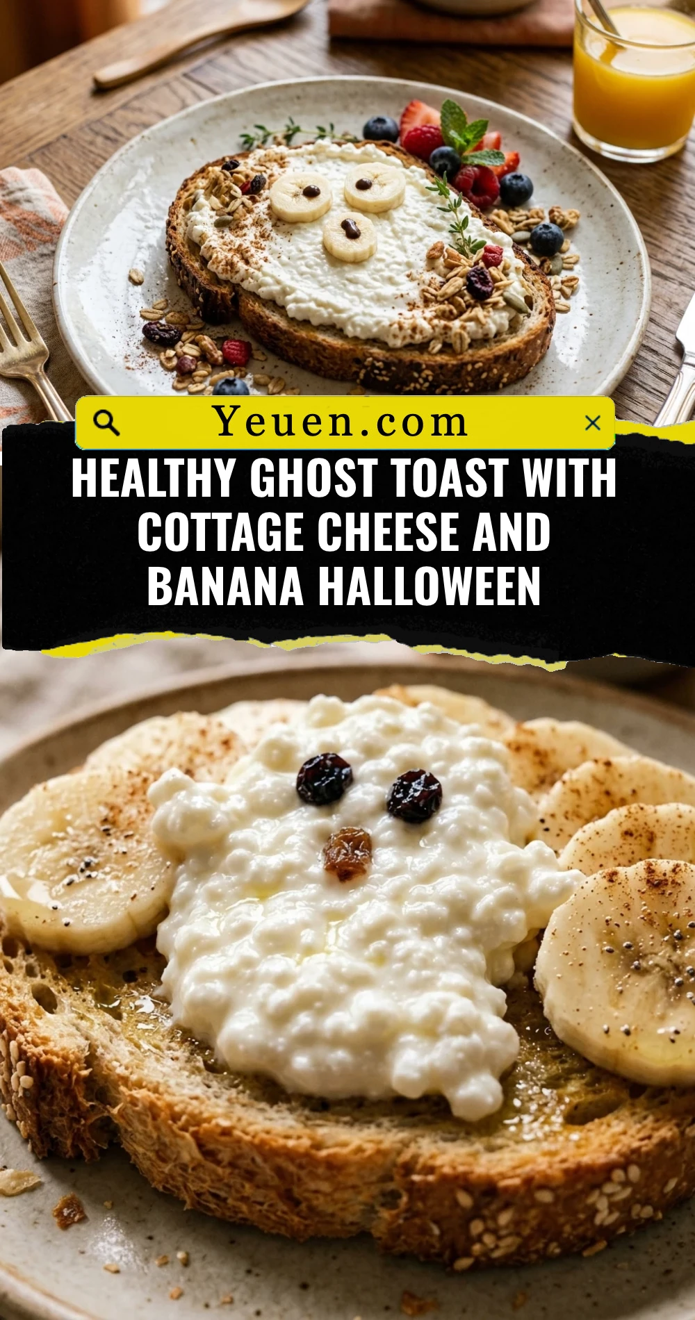 Healthy Ghost Toast With Cottage Cheese And Banana Halloween