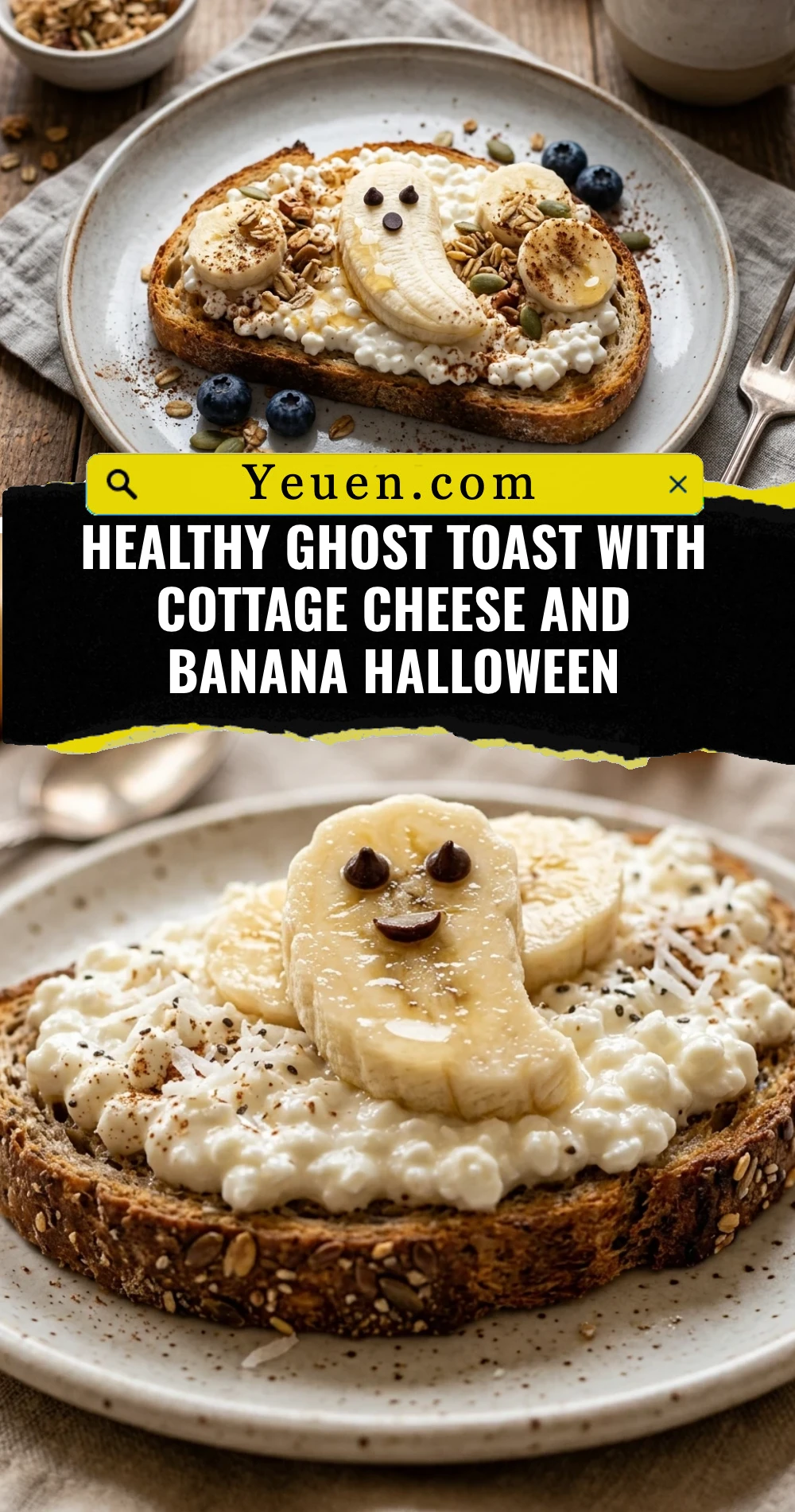 Healthy Ghost Toast With Cottage Cheese And Banana Halloween
