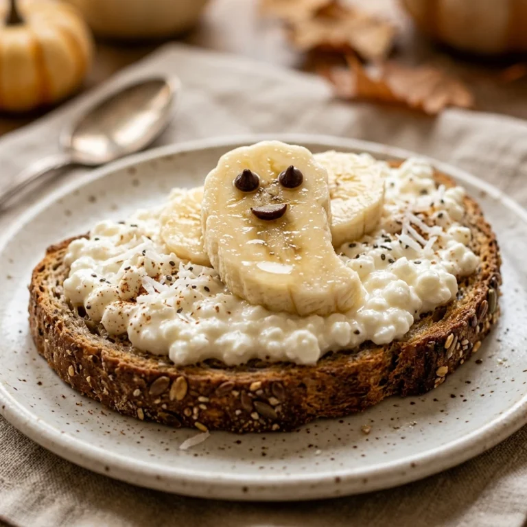 Healthy Ghost Toast With Cottage Cheese And Banana Halloween
