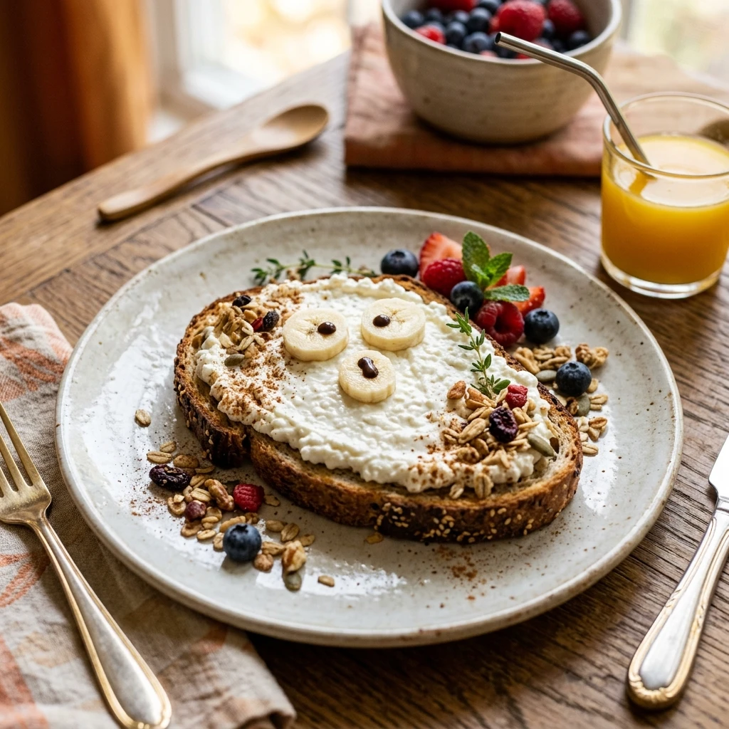 Healthy Ghost Toast With Cottage Cheese And Banana Halloween