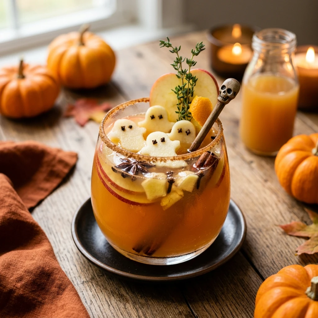 Healthy Halloween Punch With Apple Cider And Ginger No Sugar