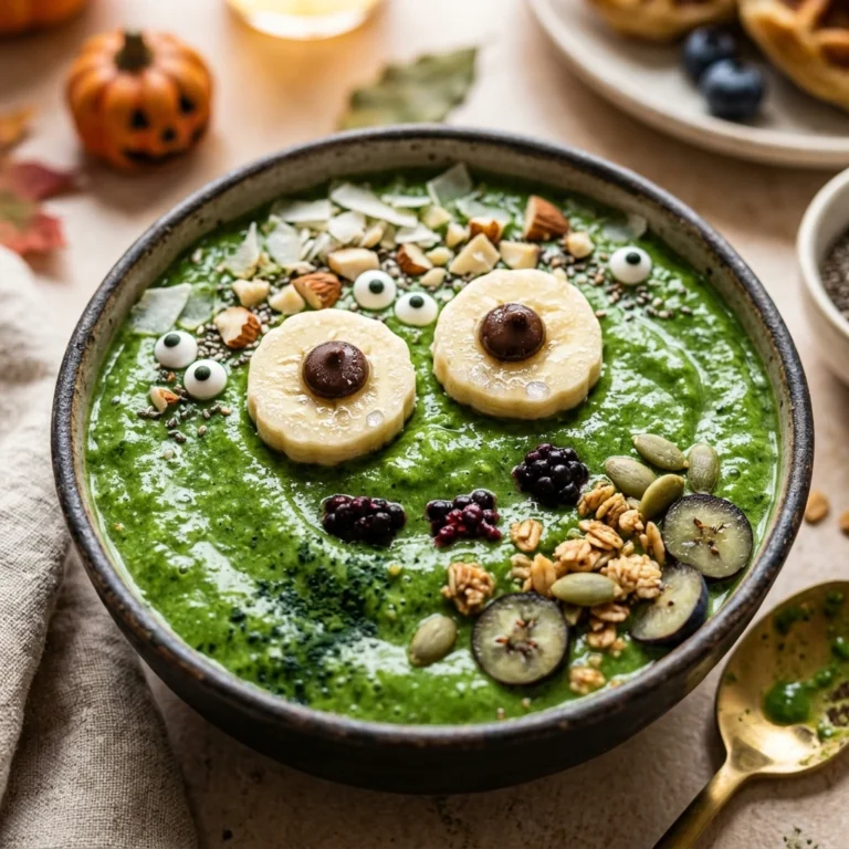Healthy Monster Green Smoothie Bowl For Halloween Brunch