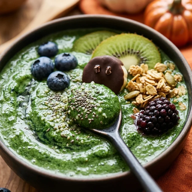 Healthy Monster Green Smoothie Bowl For Halloween Brunch