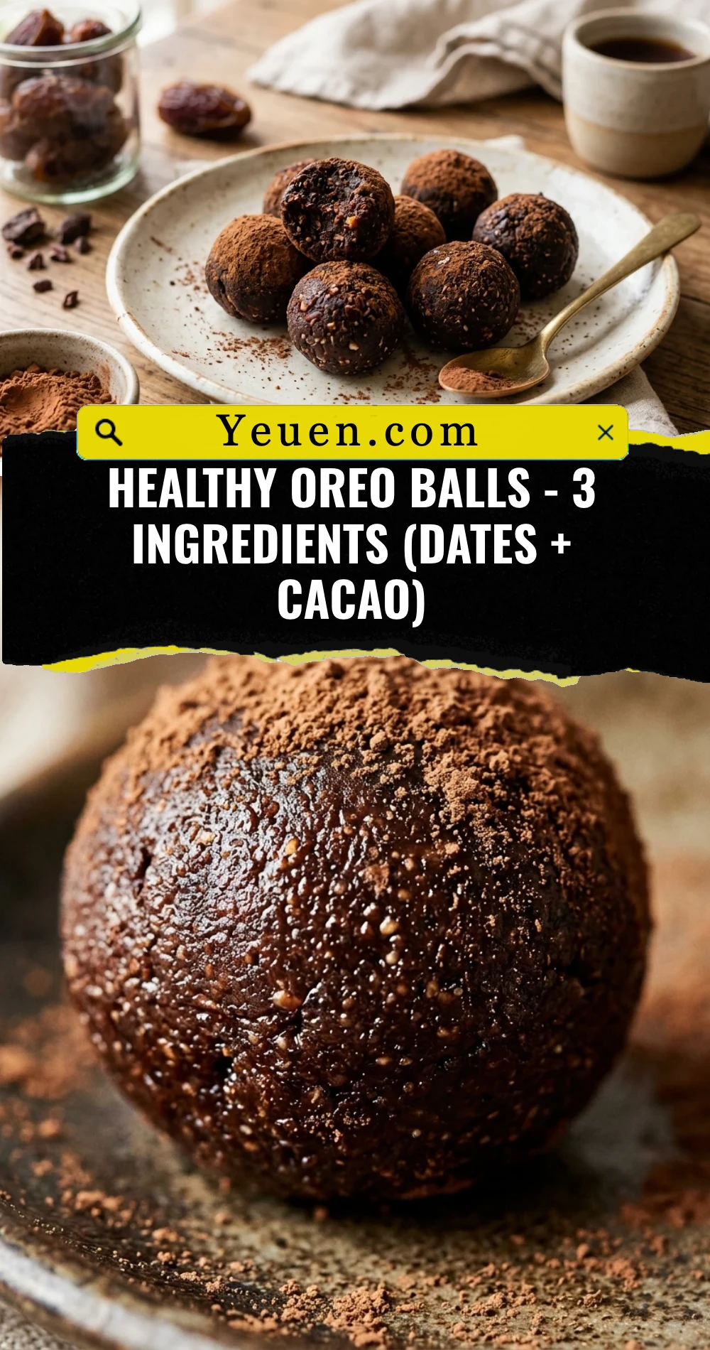 Healthy Oreo Balls - 3 Ingredients (Dates + Cacao)
