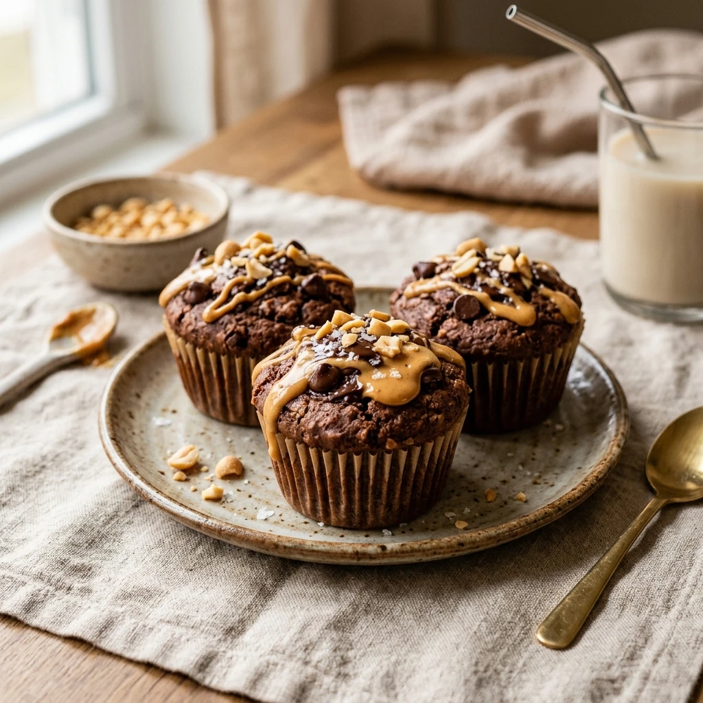 Healthy Protein Muffins Chocolate Peanut Butter