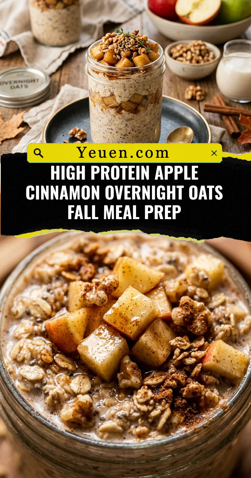 High Protein Apple Cinnamon Overnight Oats Fall Meal Prep