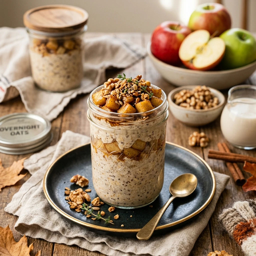 High Protein Apple Cinnamon Overnight Oats Fall Meal Prep