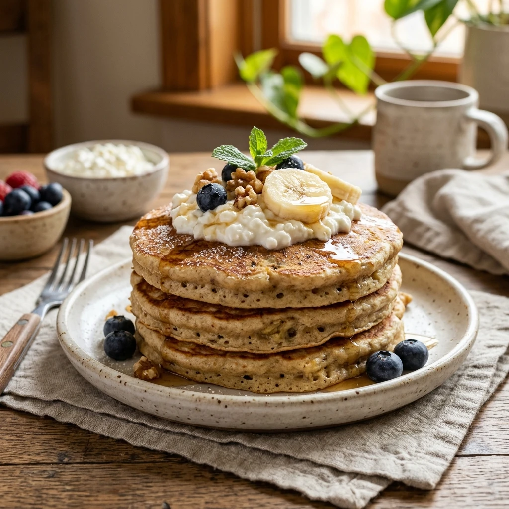 High Protein Banana Pancakes Fluffy Cottage Cheese 20g+ Easy