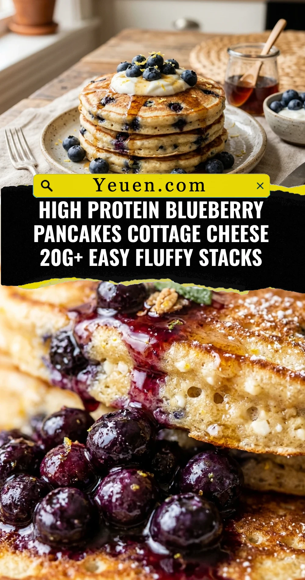 High Protein Blueberry Pancakes Cottage Cheese 20g+ Easy Fluffy Stacks