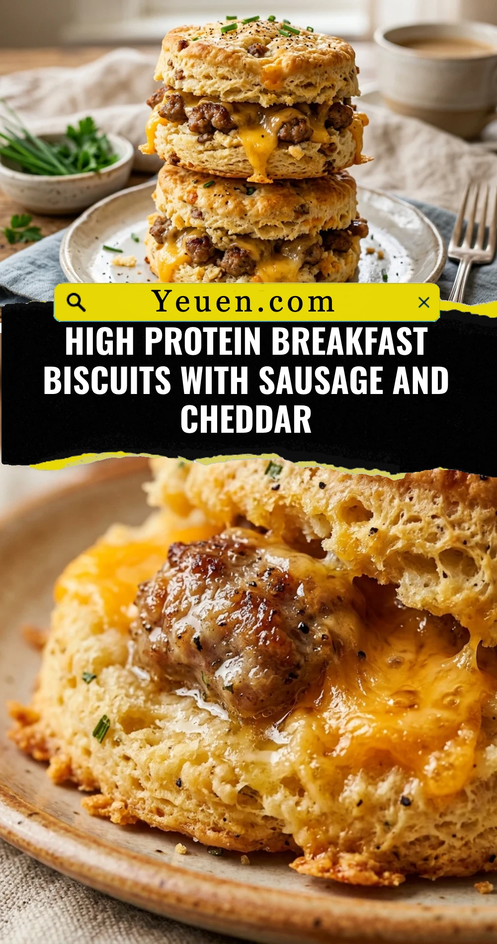 High Protein Breakfast Biscuits With Sausage And Cheddar