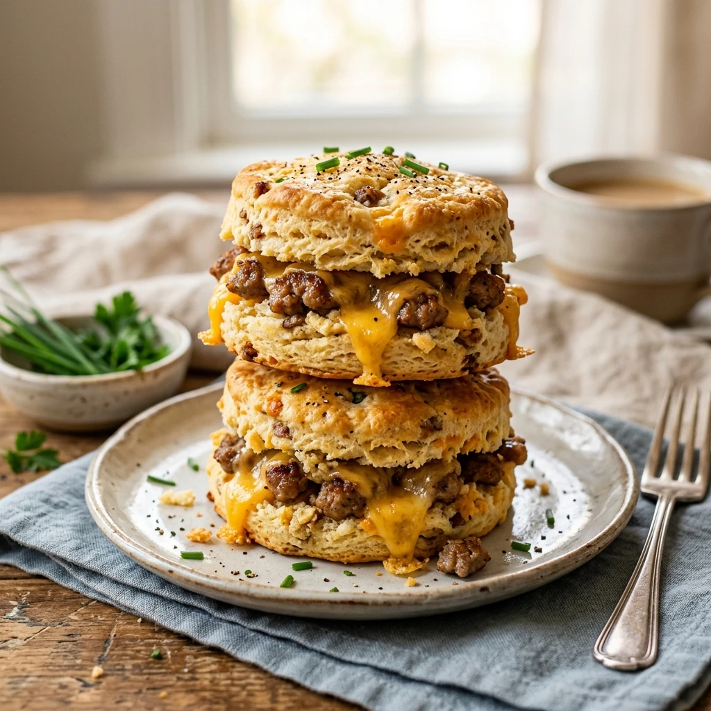 High Protein Breakfast Biscuits With Sausage And Cheddar