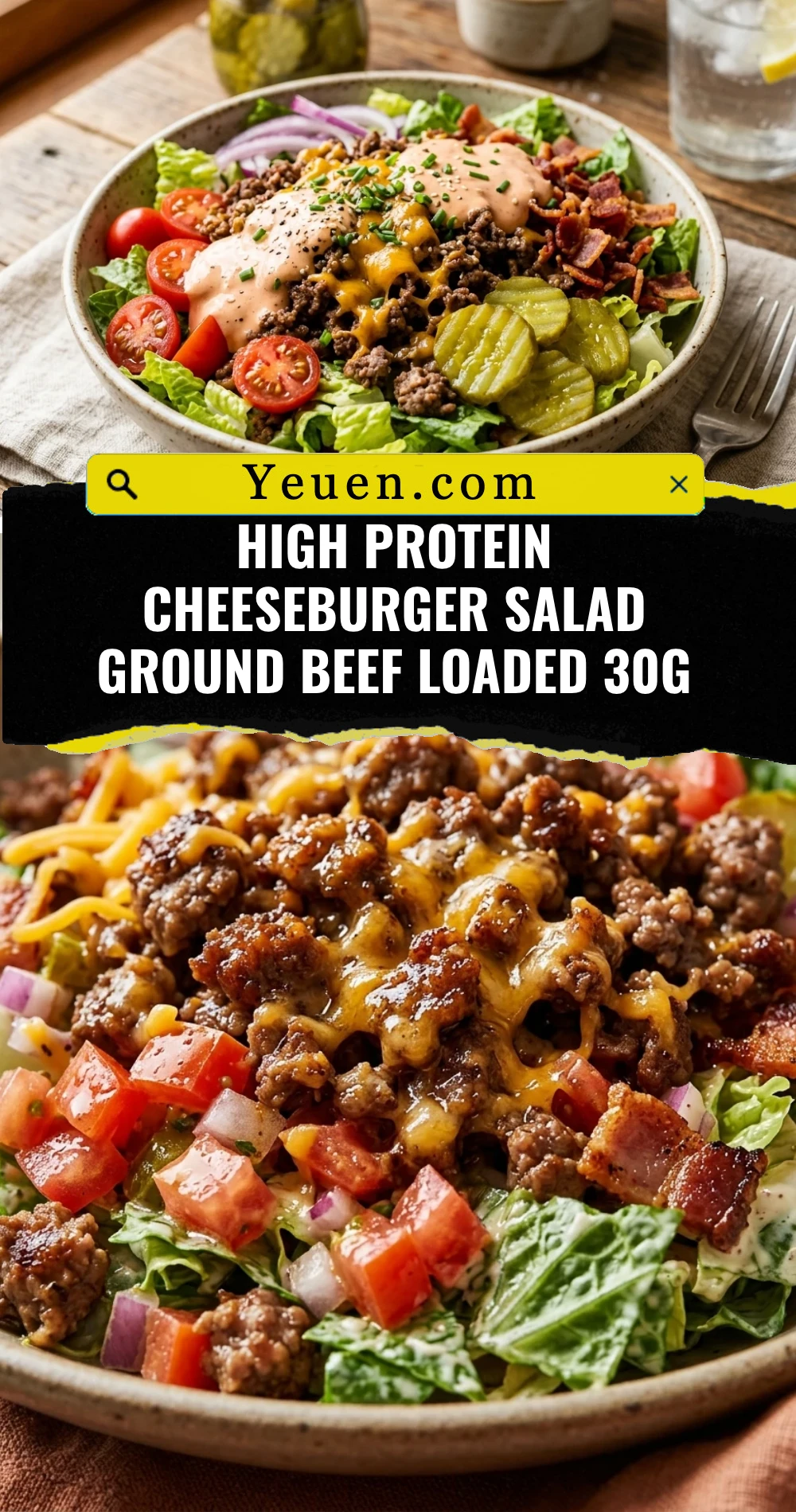 High Protein Cheeseburger Salad Ground Beef Loaded 30g