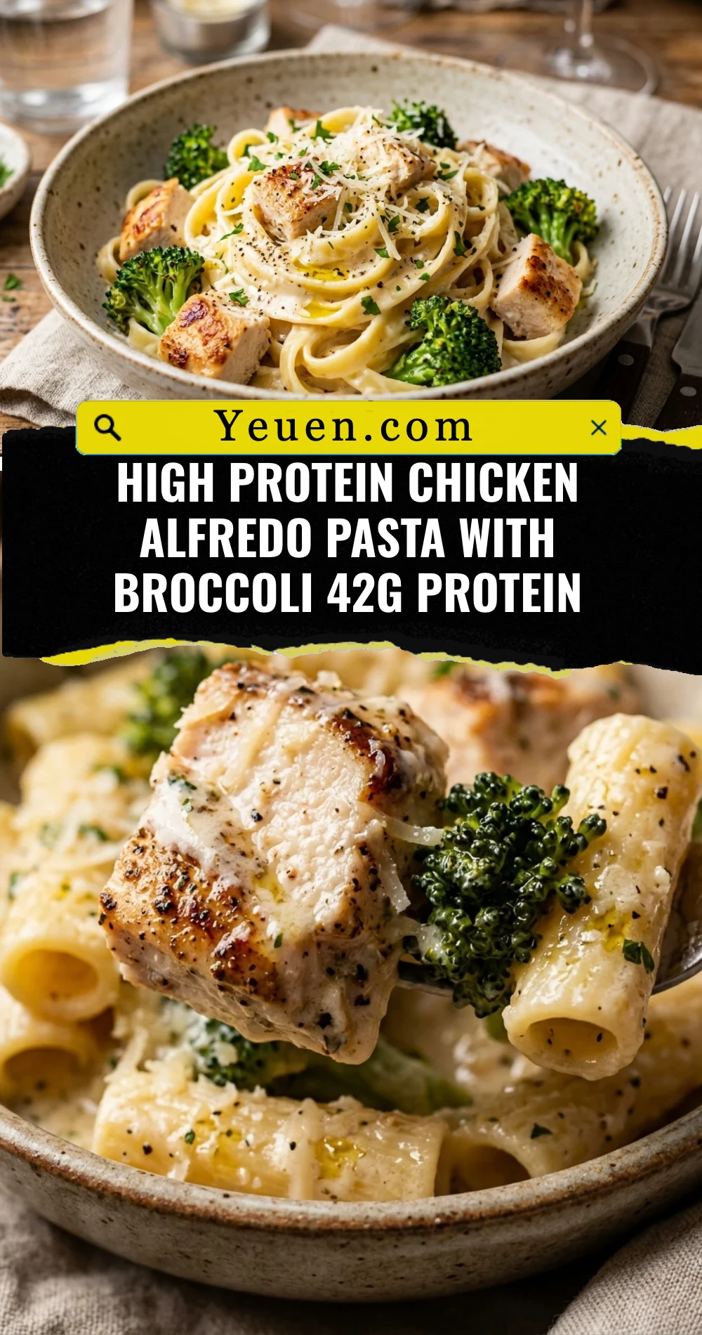High Protein Chicken Alfredo Pasta With Broccoli 42g Protein