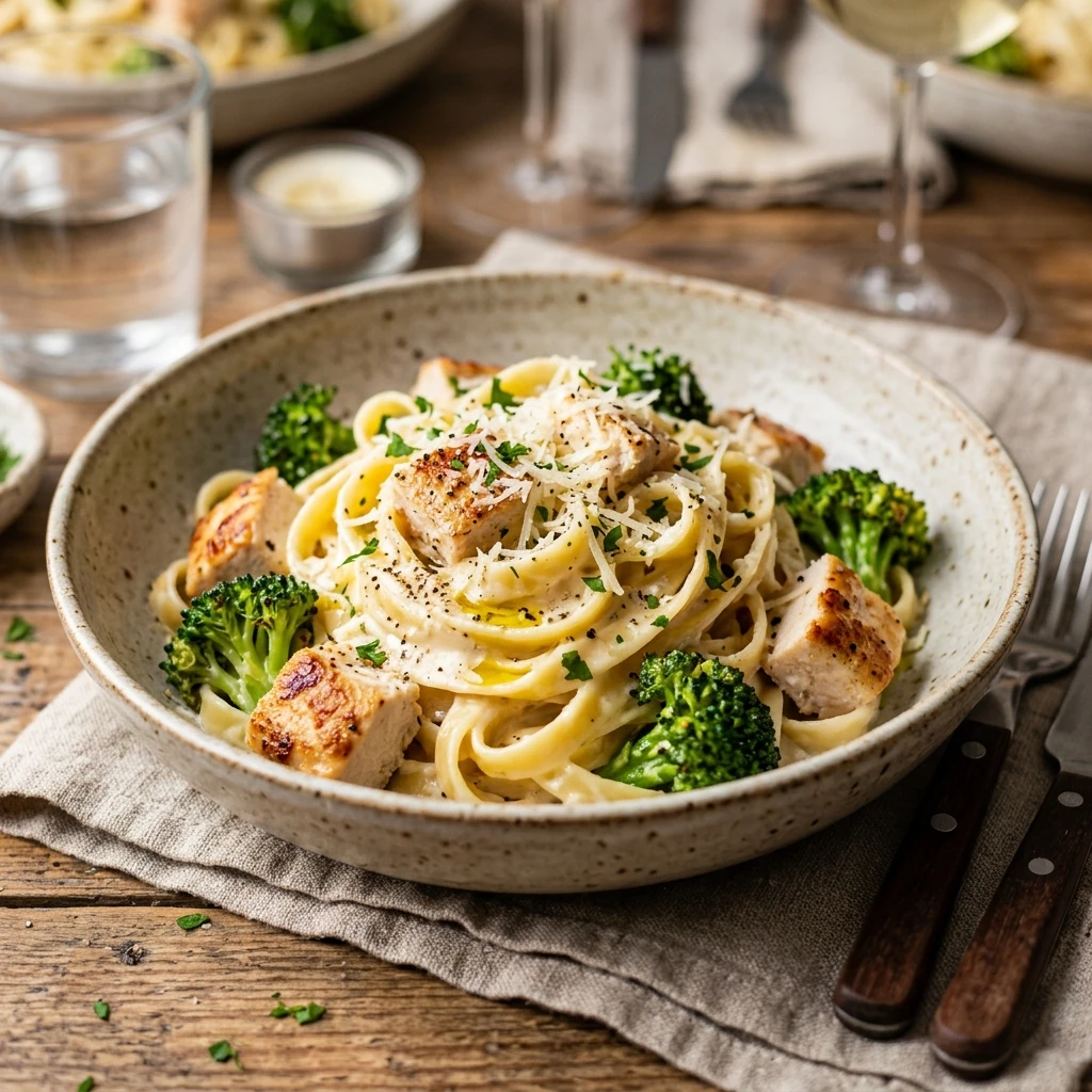 High Protein Chicken Alfredo Pasta With Broccoli 42g Protein