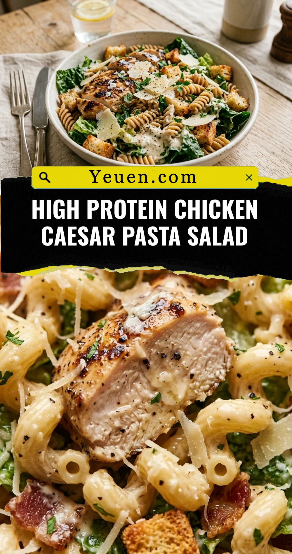 High Protein Chicken Caesar Pasta Salad