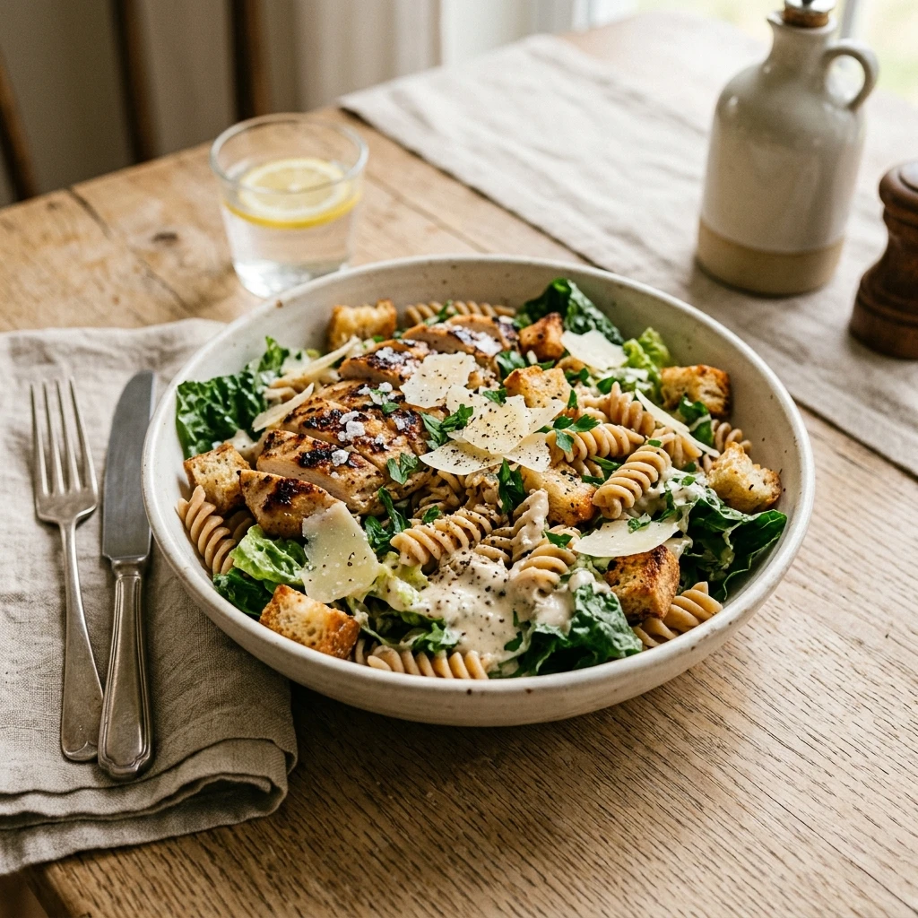 High Protein Chicken Caesar Pasta Salad