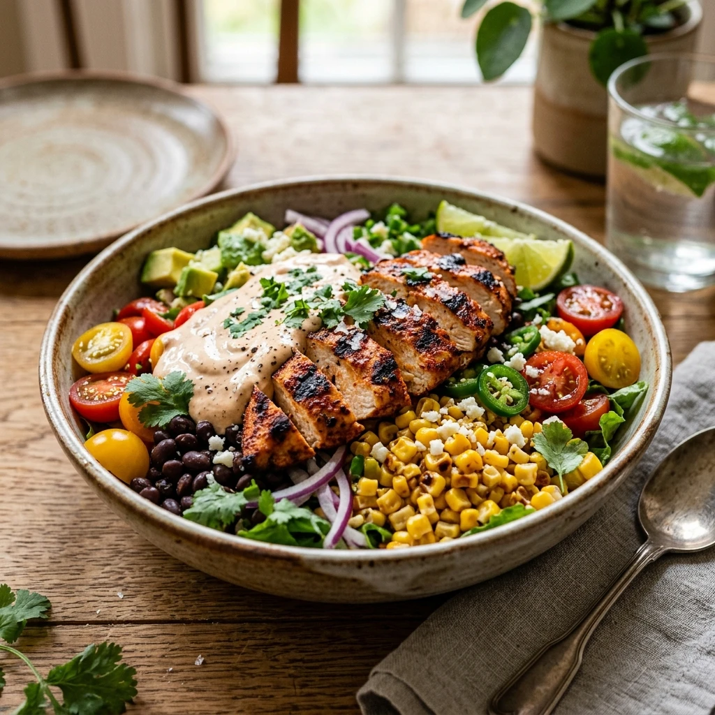 High Protein Chipotle Chicken Corn Salad Loaded