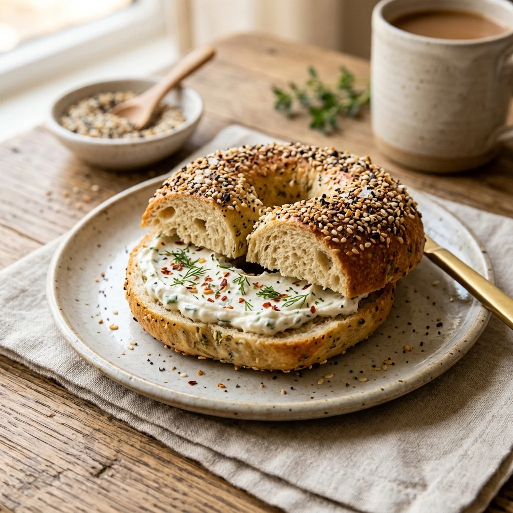 High Protein Cottage Cheese Bagels With Everything Seasoning