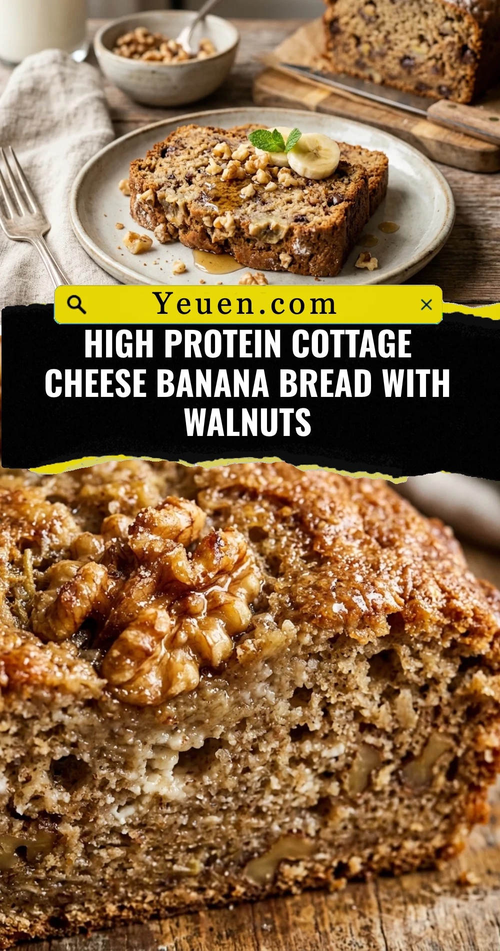 High Protein Cottage Cheese Banana Bread With Walnuts