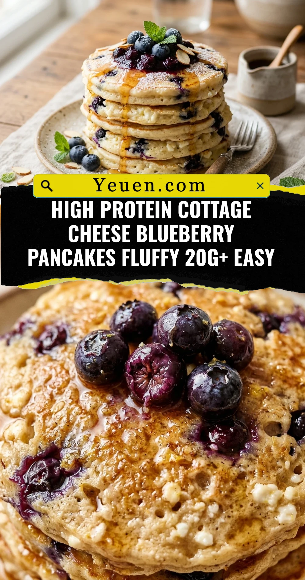 High Protein Cottage Cheese Blueberry Pancakes Fluffy 20g+ Easy