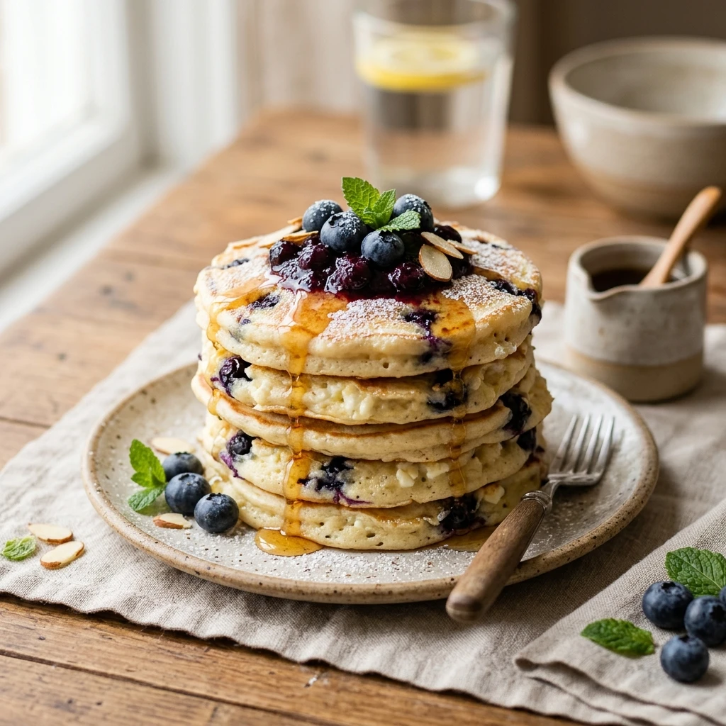 High Protein Cottage Cheese Blueberry Pancakes Fluffy 20g+ Easy