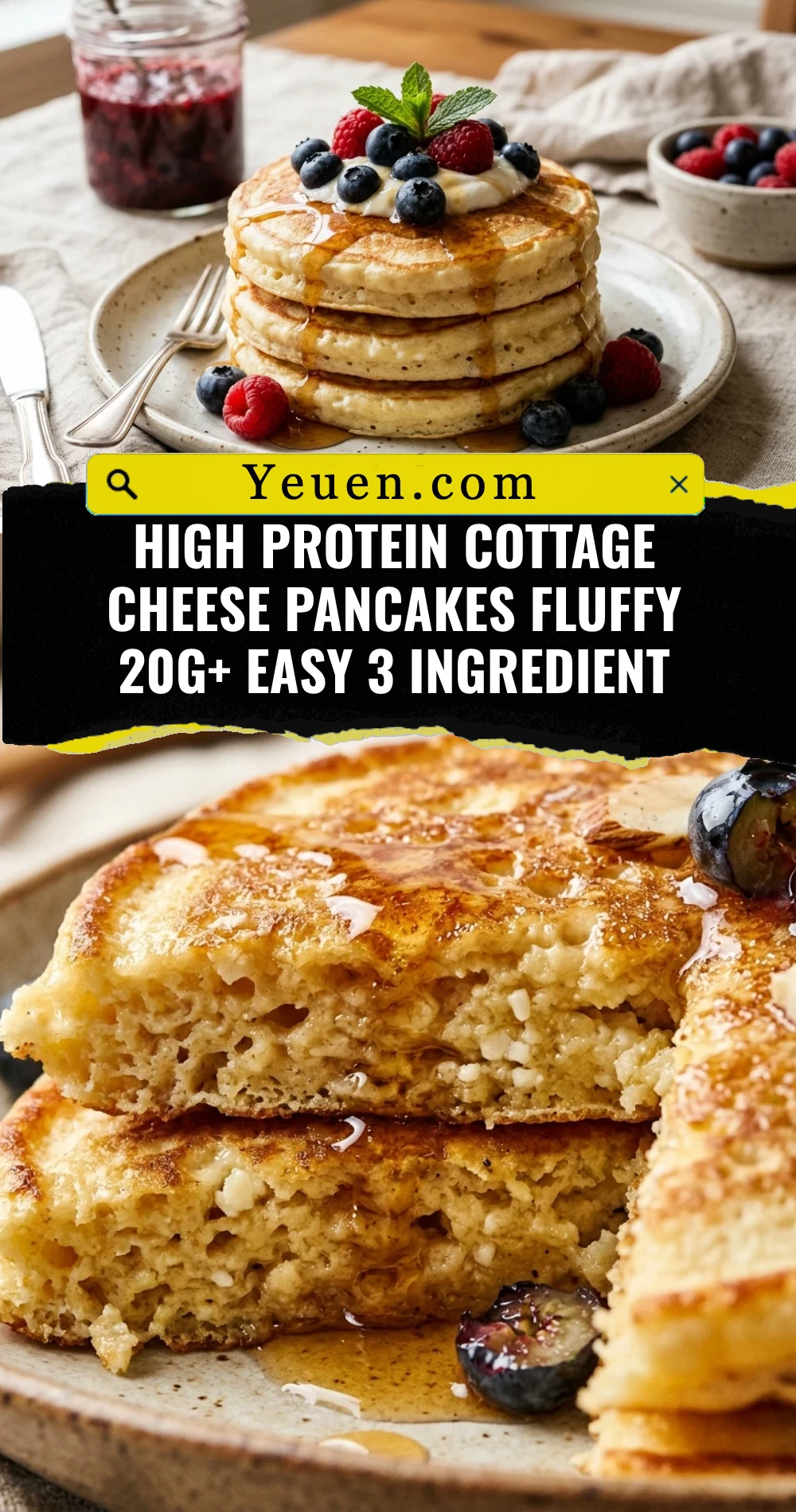 High Protein Cottage Cheese Pancakes Fluffy 20g+ Easy 3 Ingredient